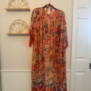Floral Kimono Style Cover-Up / Dress – Boho Floral – Fits Large